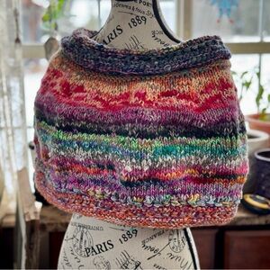 🌈 Hand-Knit Multicolor Boho Cowl / Poncho Wrap — One-of-a-Kind
